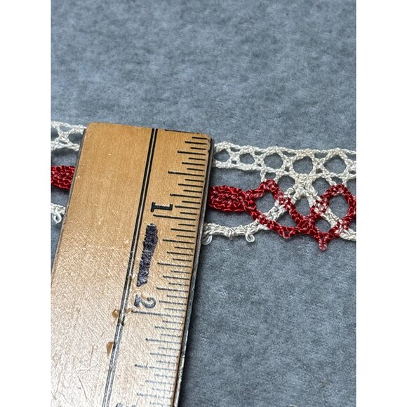 Vintage Lace Trim Red Floral Pattern 1" x 4 yards Crochet Craft Sewing Supplies - Picture 2 of 6